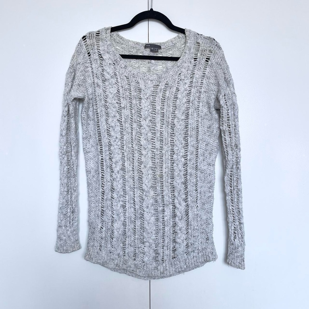 Vince | Light grey loose cable knit scoop neck long sleeve sweater | Size XS